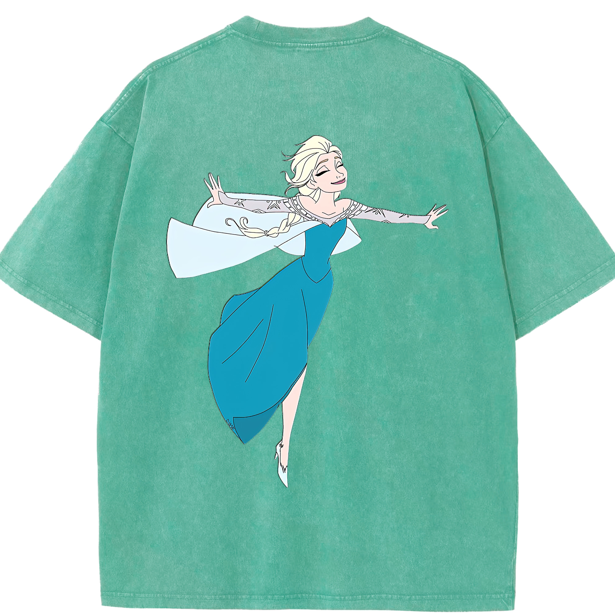 （画像用） アナと雪の女王 アンナ エルサ Frozen Anna Elsa 綿100% ヴィンテージ風 半袖Tシャツ（背面プリント）
